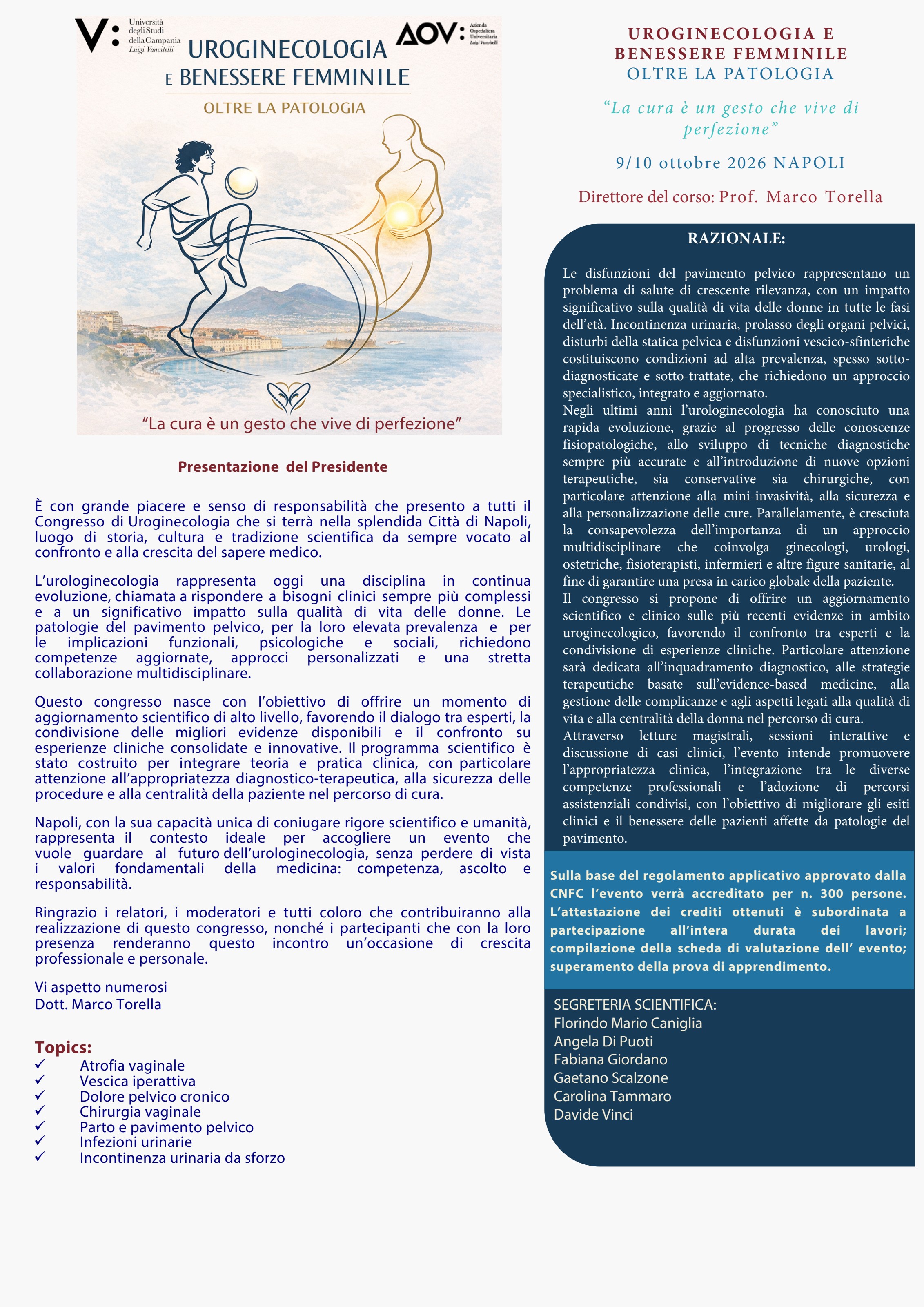 Locandina del congresso Uroginecologia e benessere femminile, Napoli 9-10 ottobre 2026
